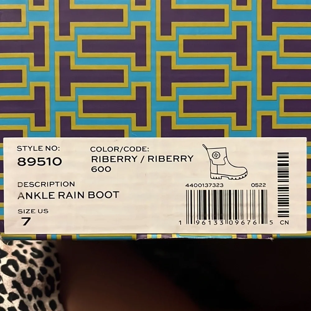Tory Burch red ankle rain boots, new, size 7